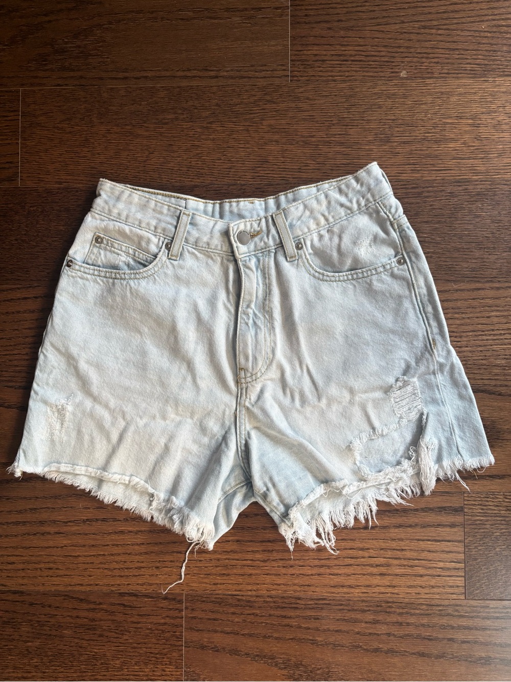 Dr. Denim Light Blue Distressed High-Rise Jean Shorts